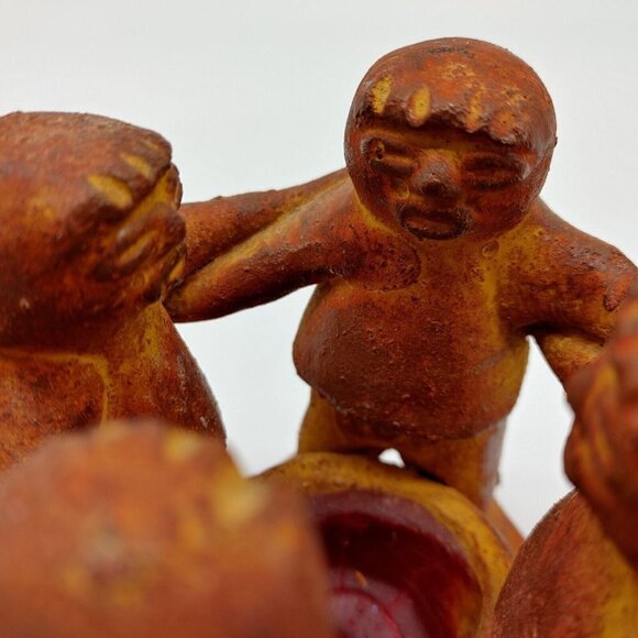 Aztec Mayan Pre Columbian Circle Of 4 Friends Dancing Art Candle Holder Vintage - Picture 7 of 10